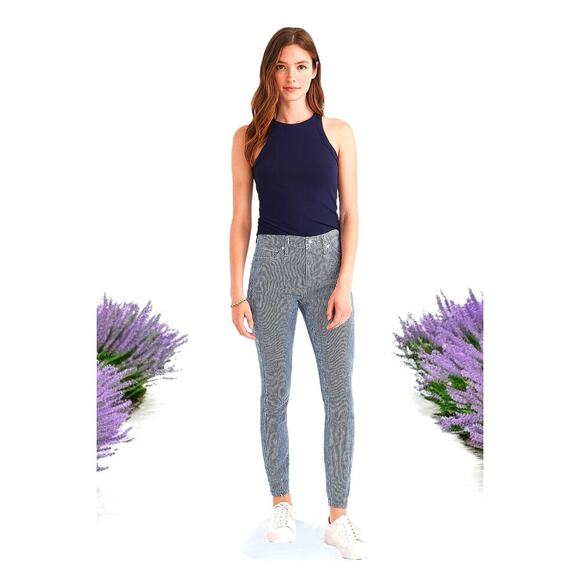 Madewell 9” Mid-Rise Skinny Jeans Blue White Pinstripe Stretch Denim Size 26 - Picture 1 of 11